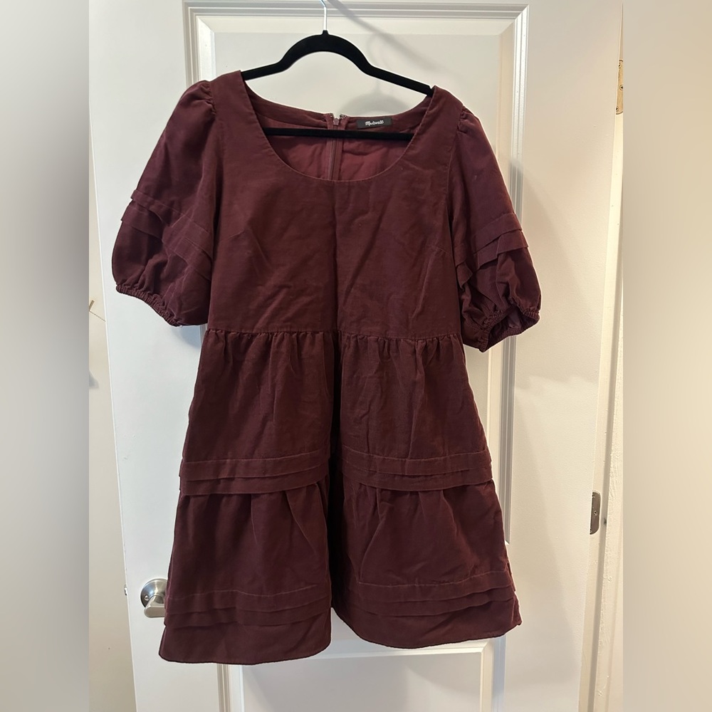 Madewell corduroy tiered mini dress, size L.
